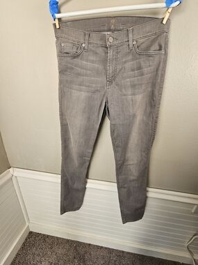 7 For All Mankind Womens Gwenevere Grey Slim Straight Jeans